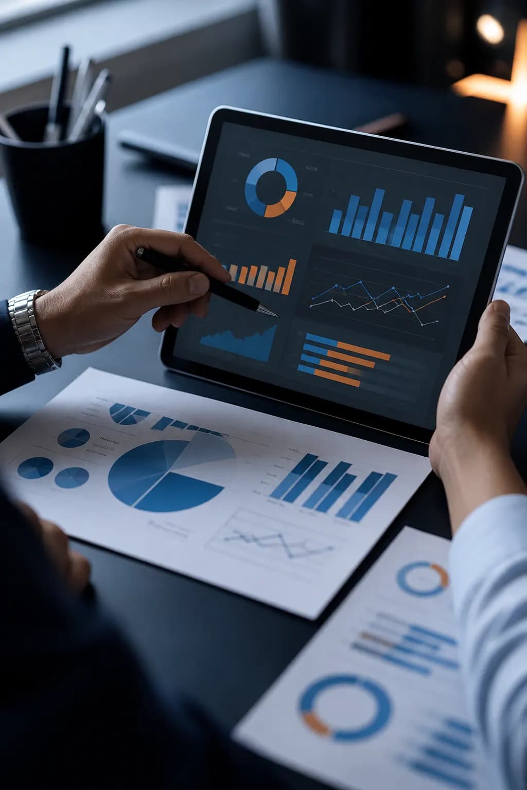 Marketer reviewing campaign analytics on a tablet